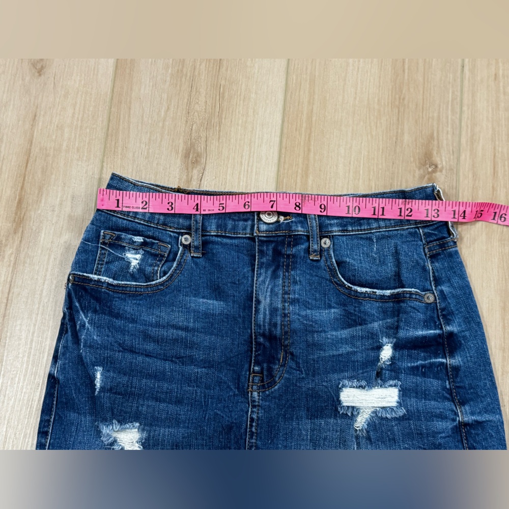 AERO High Rise Distressed Denim Mini Skirt Size 4 Frayed Hem Jean Skirt Casual - Picture 6 of 7
